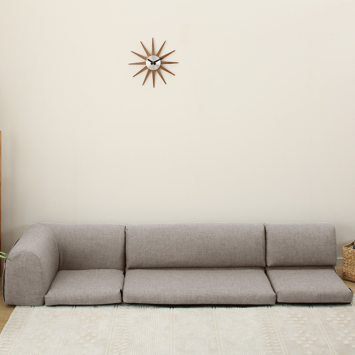 ポケット付きロータイプコーナーソファ3点セット 布張りタイプ (GY