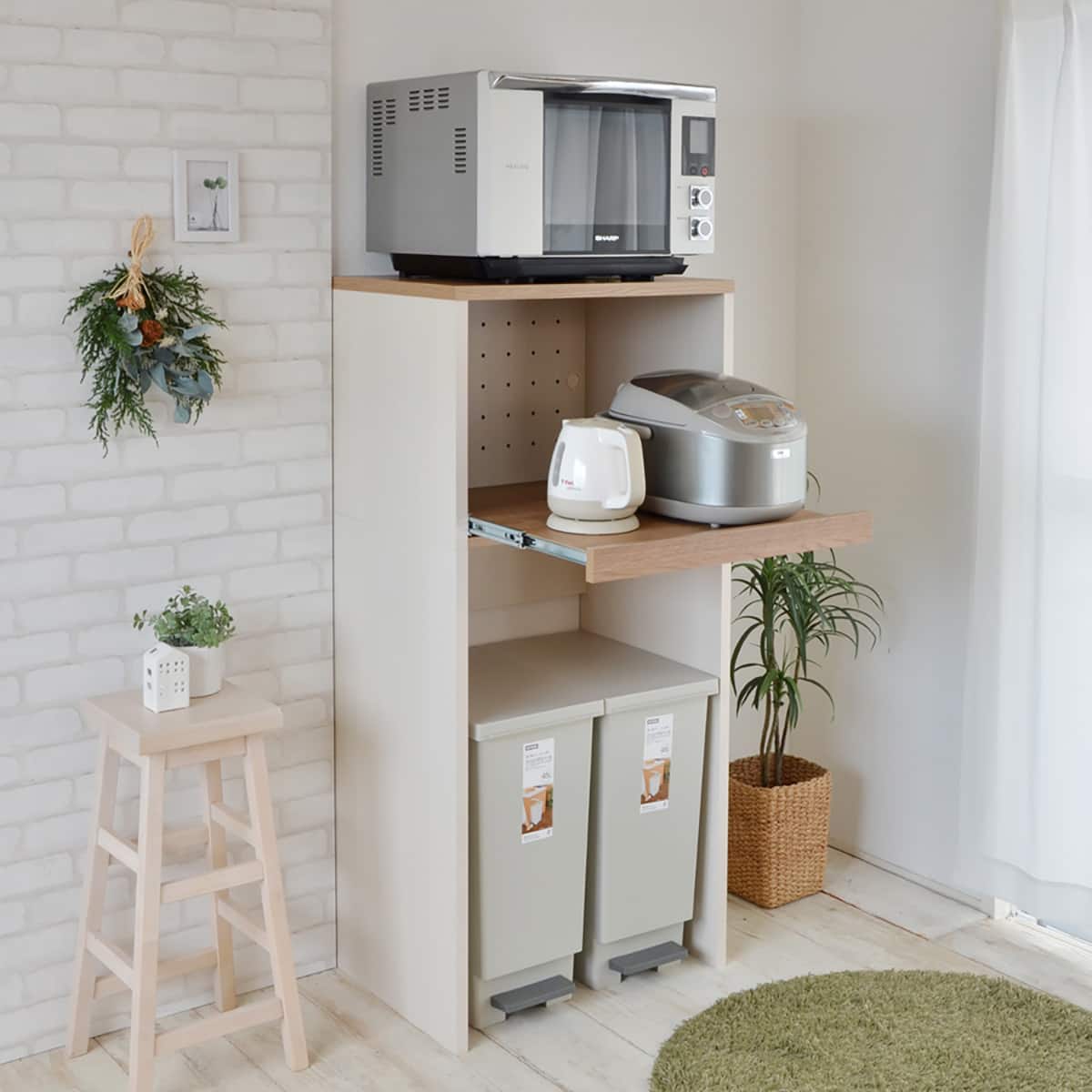 ごみ箱が入るキッチンラック (高さ約128cm WH) | ニトリネット【公式