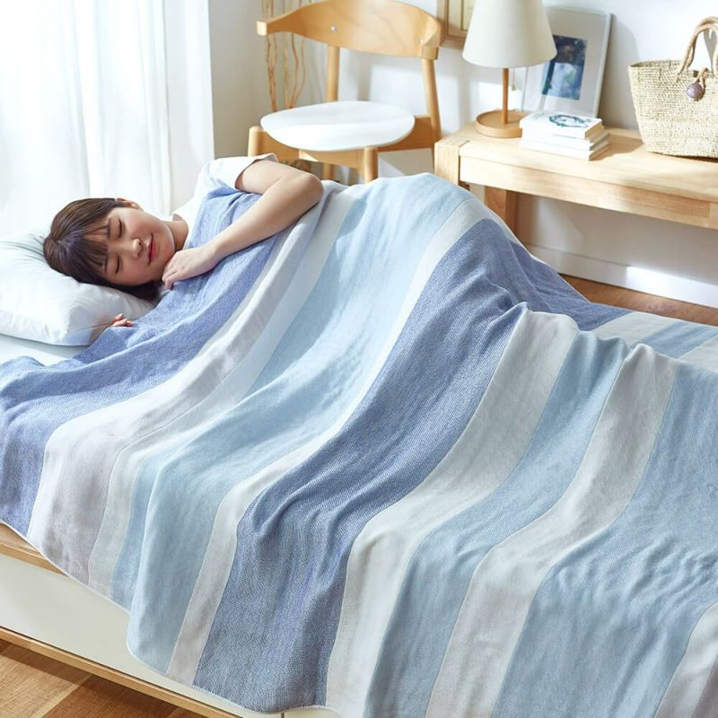 2枚セット特価】今治5重織ガーゼケット/エイブ ブルー・グレー