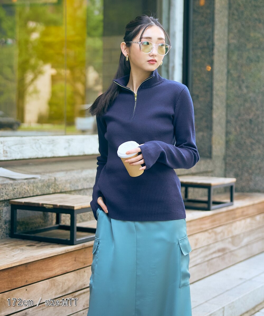 高身長 ハーフジップ指穴付リブニット（トールサイズ）Essenave 通販