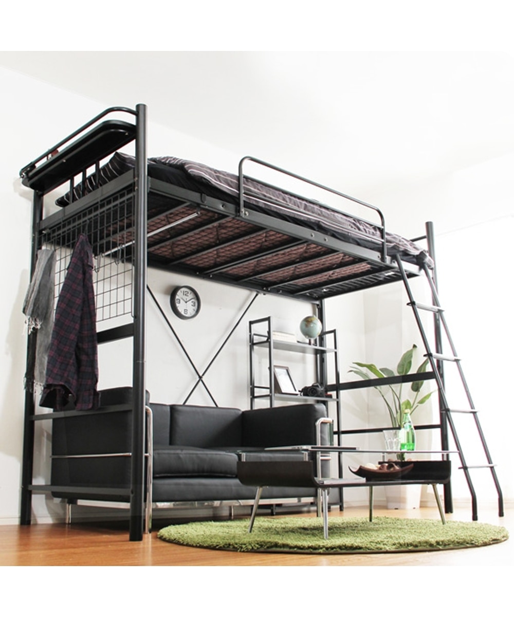 高さが変えられる宮棚・コンセント付き太パイプロフトベッド 通販