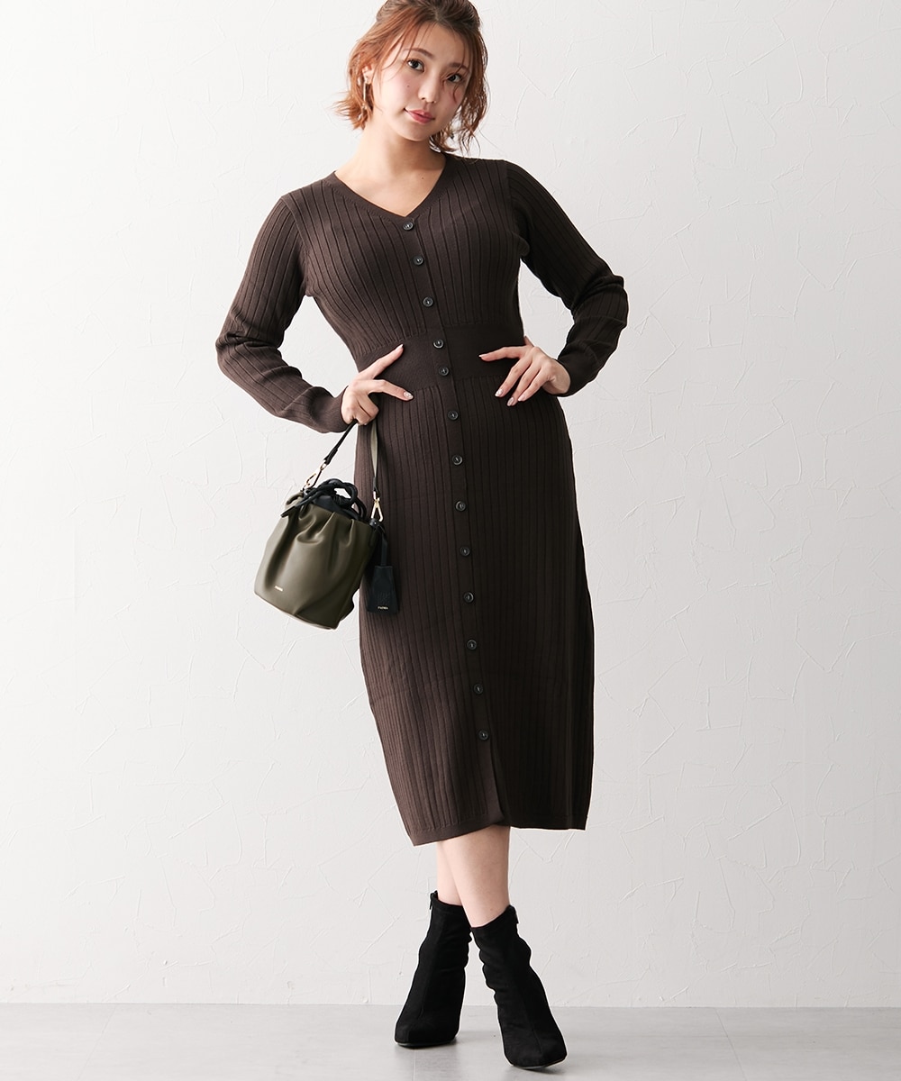 大きい胸専用】ウエストマークタイトニットワンピース 通販【ニッセン】