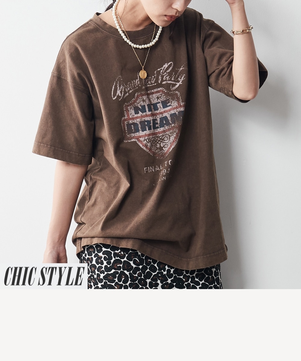 大きいサイズ 綿100％ヴィンテージ風グラフィックプリントTシャツ