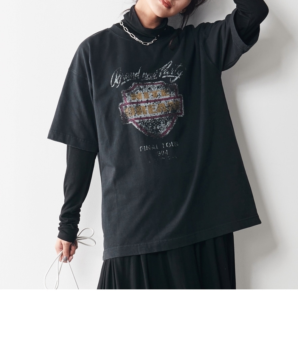 大きいサイズ 綿100％ヴィンテージ風グラフィックプリントTシャツ