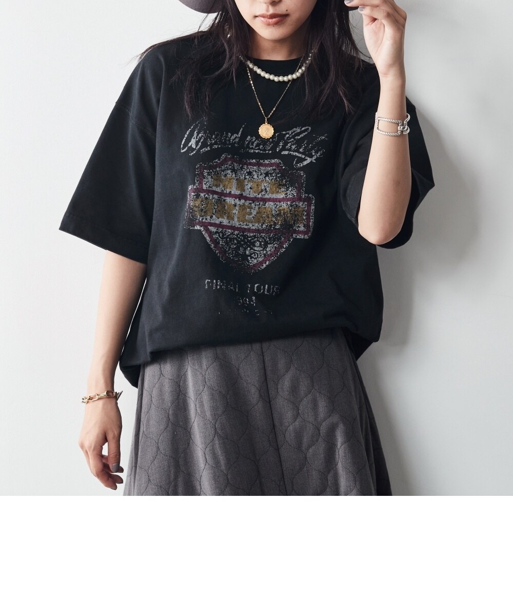 大きいサイズ 綿100％ヴィンテージ風グラフィックプリントTシャツ