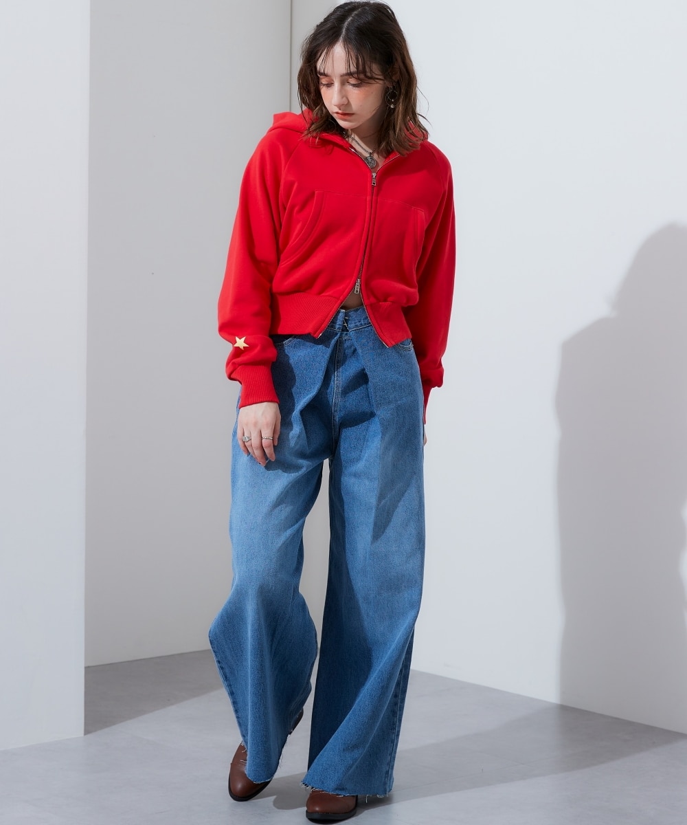 裏毛クロップドダブルジップパーカー 通販【ニッセン】