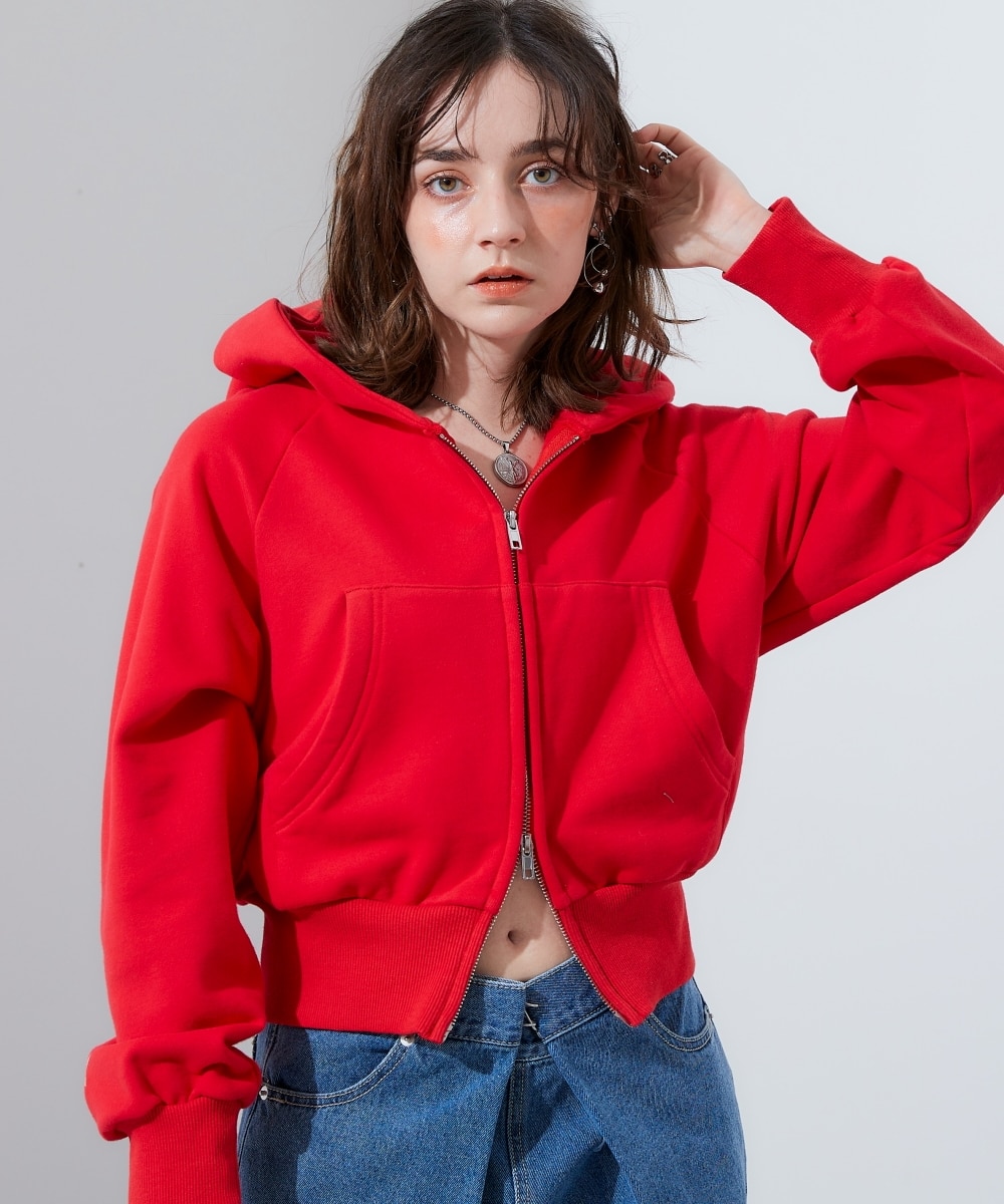 裏毛クロップドダブルジップパーカー 通販【ニッセン】