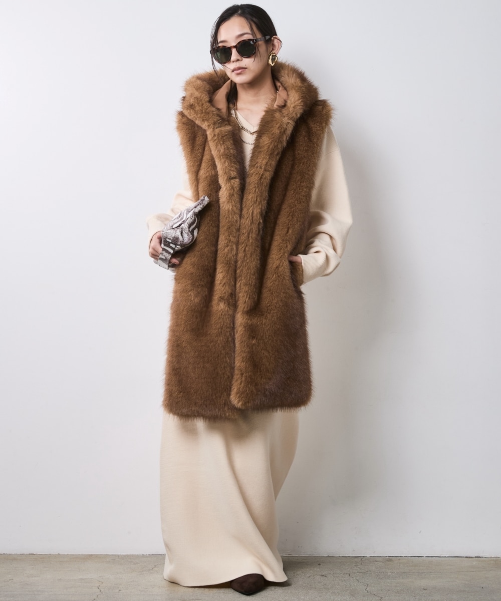 フェイクファーフーディマフラー＜大きいサイズ有＞シックスタイル