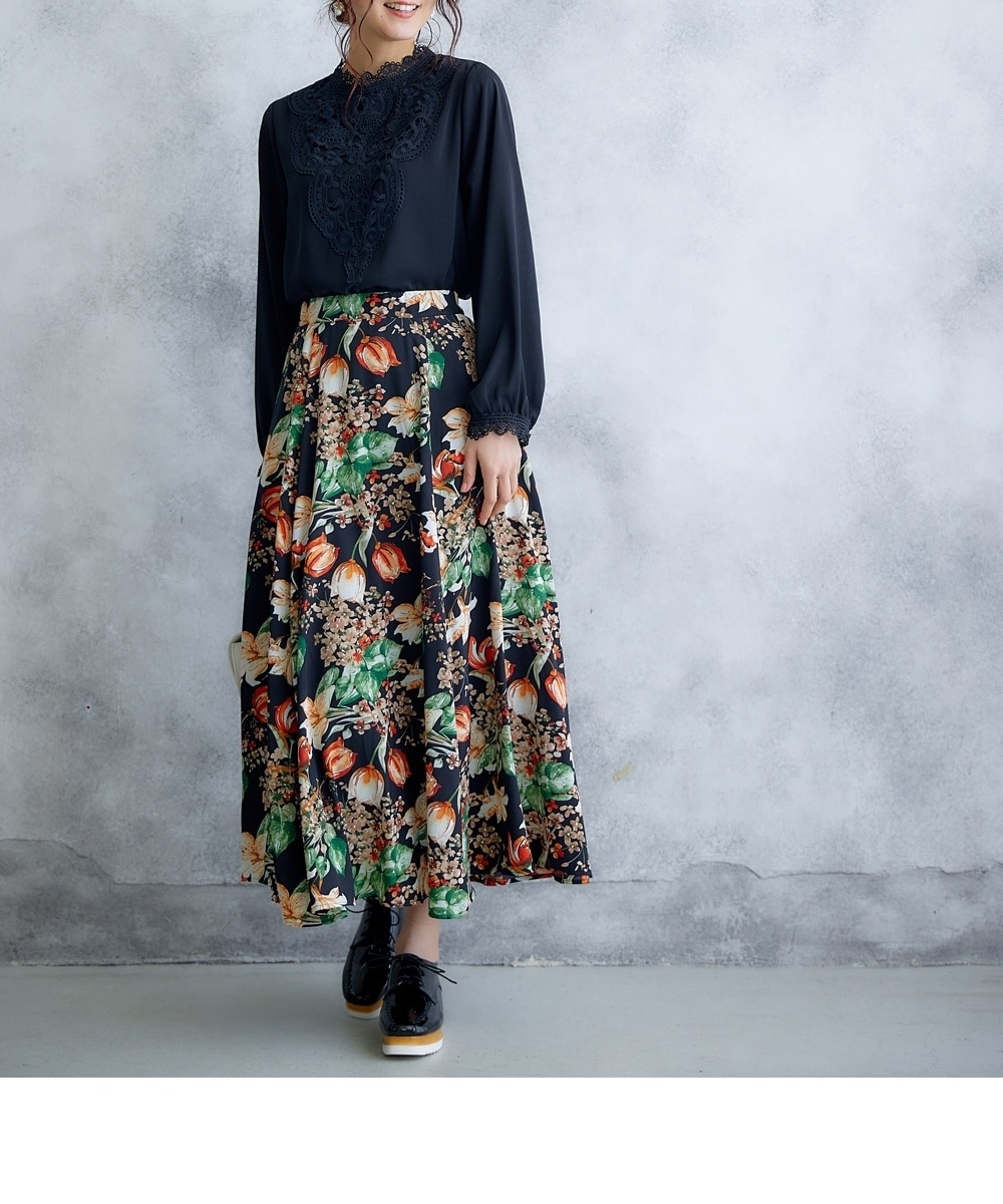 花柄プリントロング丈フレアスカート【Hana服】 通販【ニッセン】