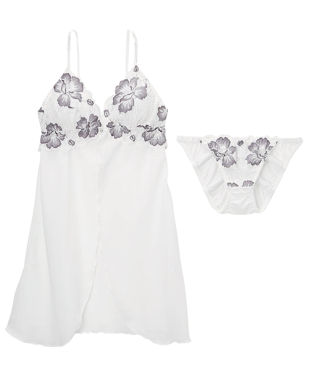 WEB限定】ソフトカップ付大花レース前開きランジェリー＆ショーツ