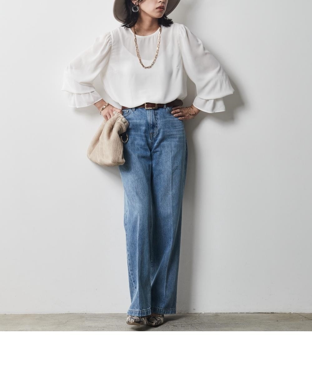 大きいサイズ フリル袖ノーカラーブラウス シックスタイル 通販