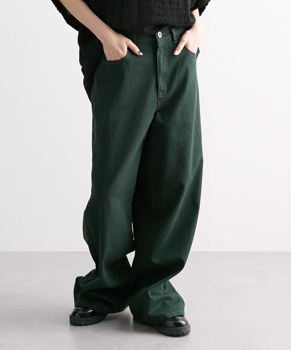 洗える】綿100％超ゆったりツイルワイドパンツ ［Soiunique］ 体型