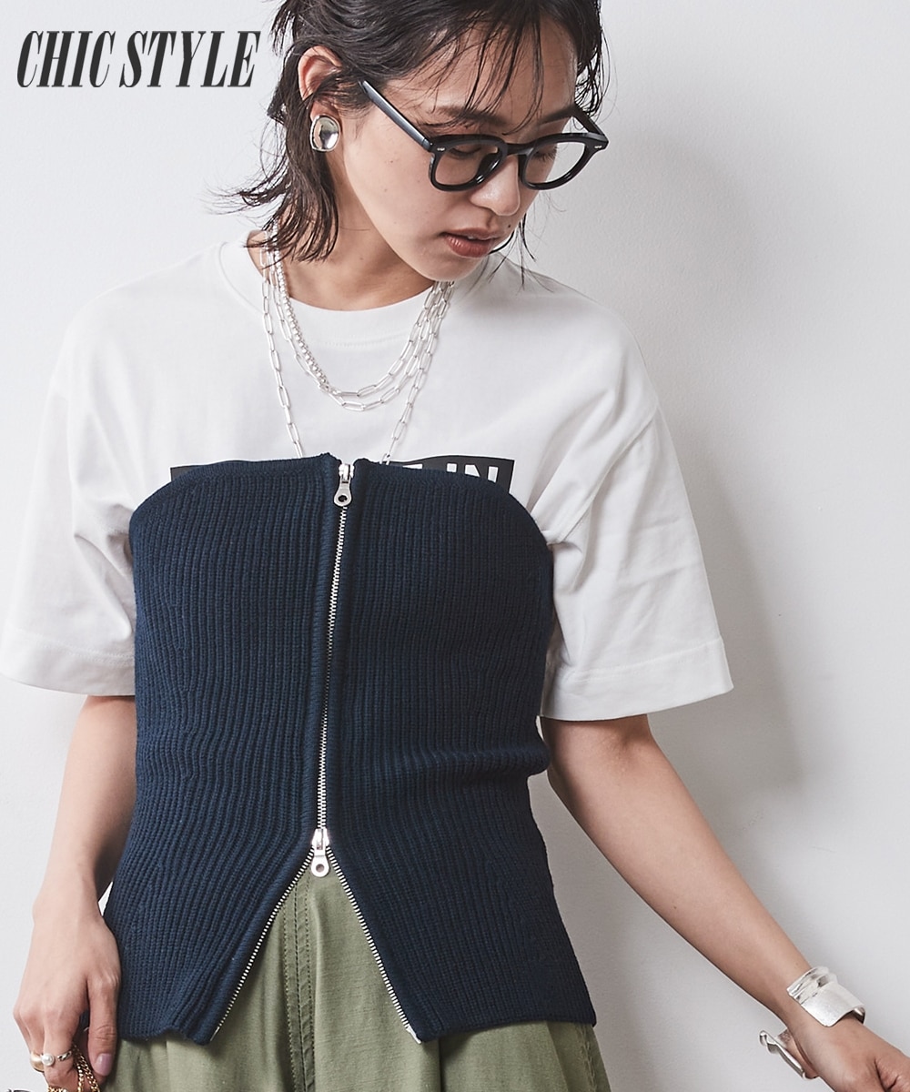 ダブルジップニットビスチェ＜大きいサイズ有＞シックスタイル 通販