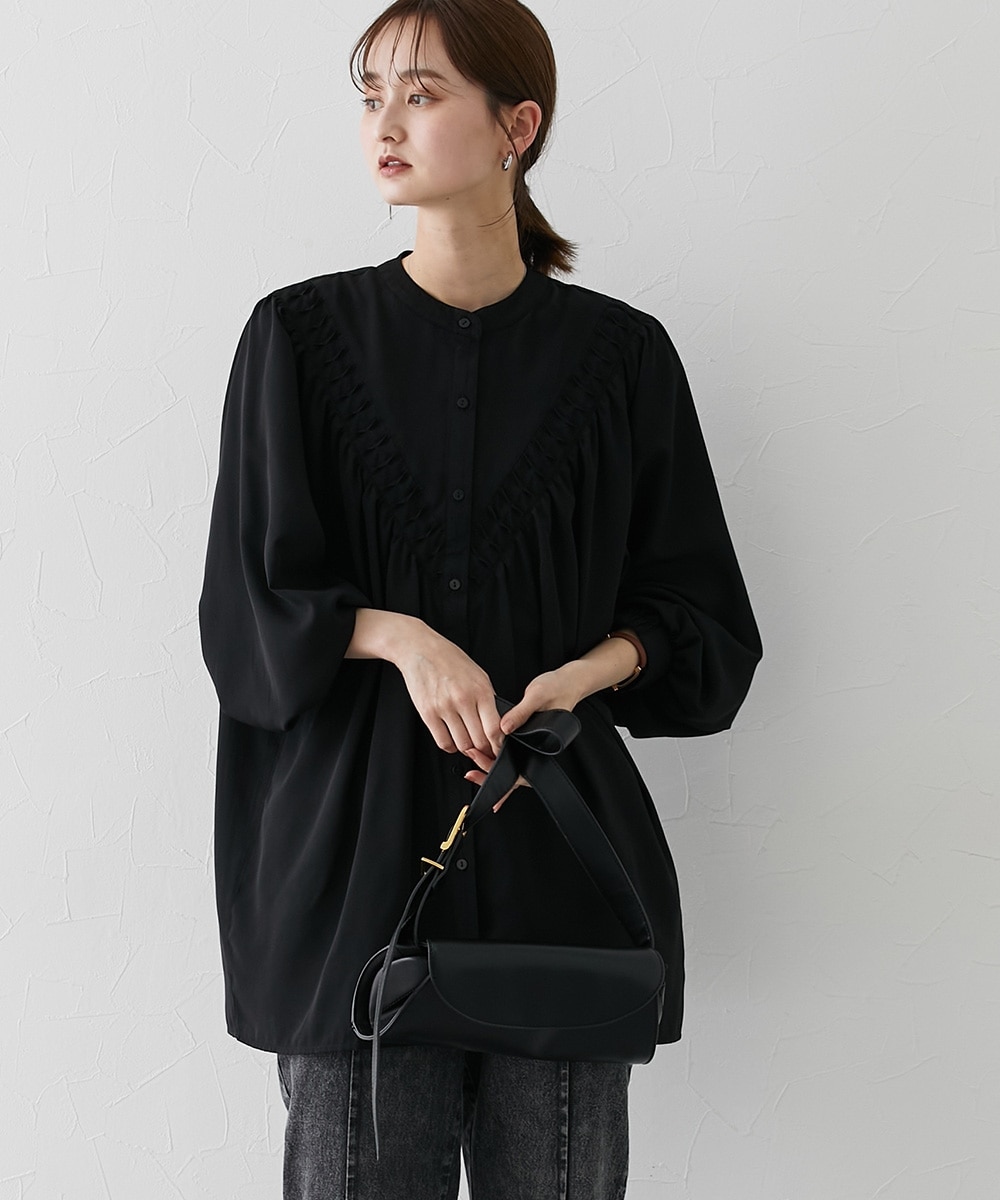 バンドカラーV字タックデザインブラウス 通販【ニッセン】