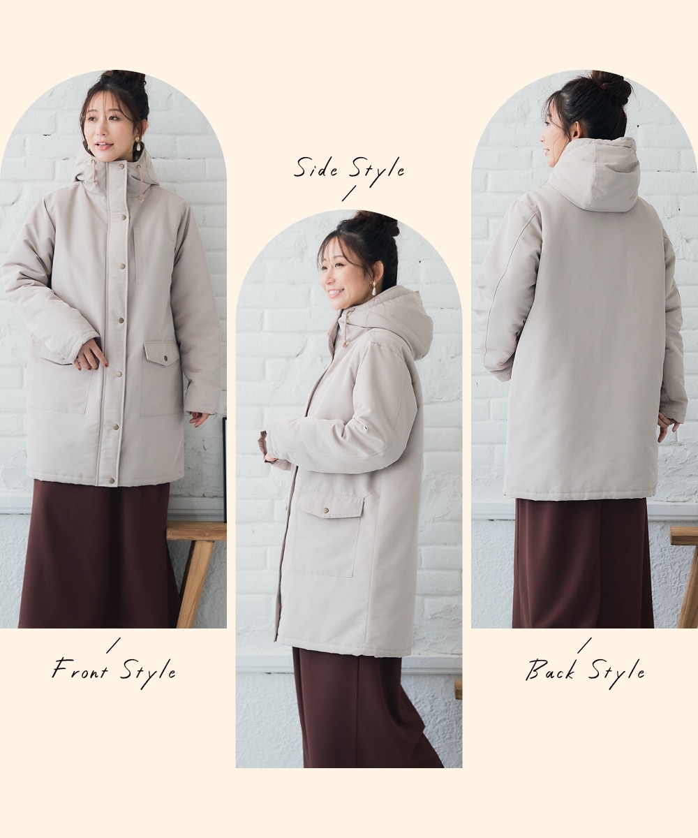 多ポケット中わたマウンテンパーカーコート（ハンズフリー）（ロング丈