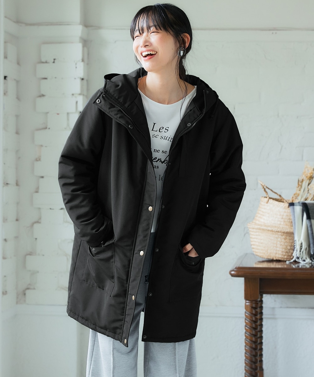 多ポケット中わたマウンテンパーカーコート（ハンズフリー）（ロング丈