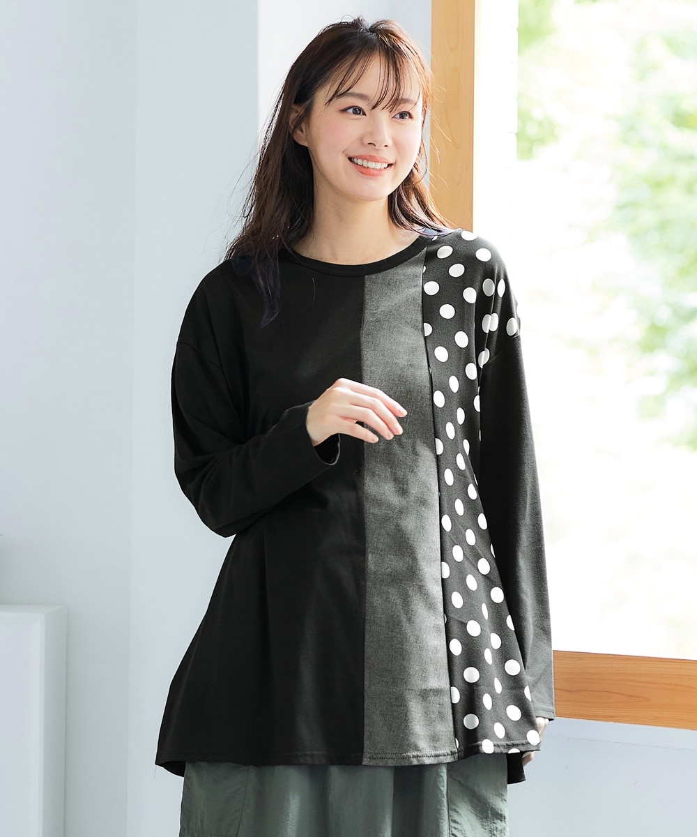 大きいサイズ 異素材切替パッチワークチュニックTシャツ 通販【ニッセン】