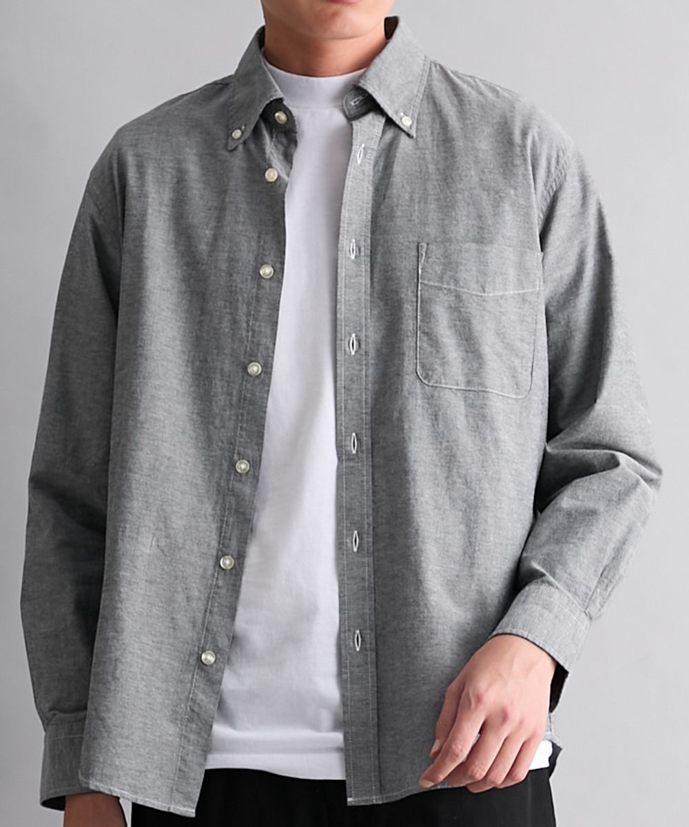 綿100％オックス無地長袖ボタンダウンシャツ/CANTERBURY WOOD