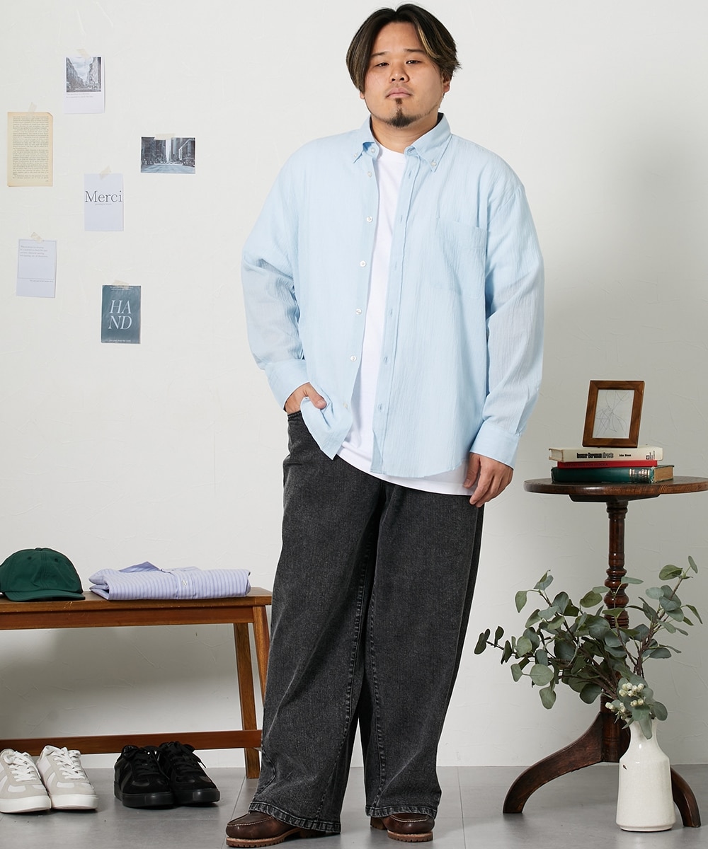 クレープ無地長袖ボタンダウンシャツ/CANTERBURY WOOD（カンタベリー