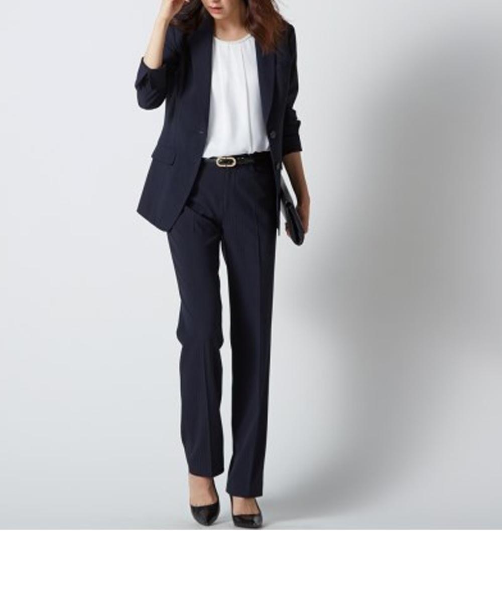 レディーススーツ】防汚加工パンツスーツ（ロング丈テーラード