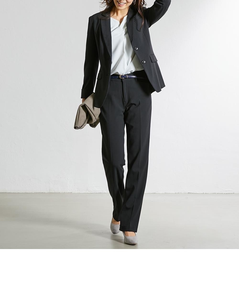 レディーススーツ】防汚加工パンツスーツ（ロング丈テーラード