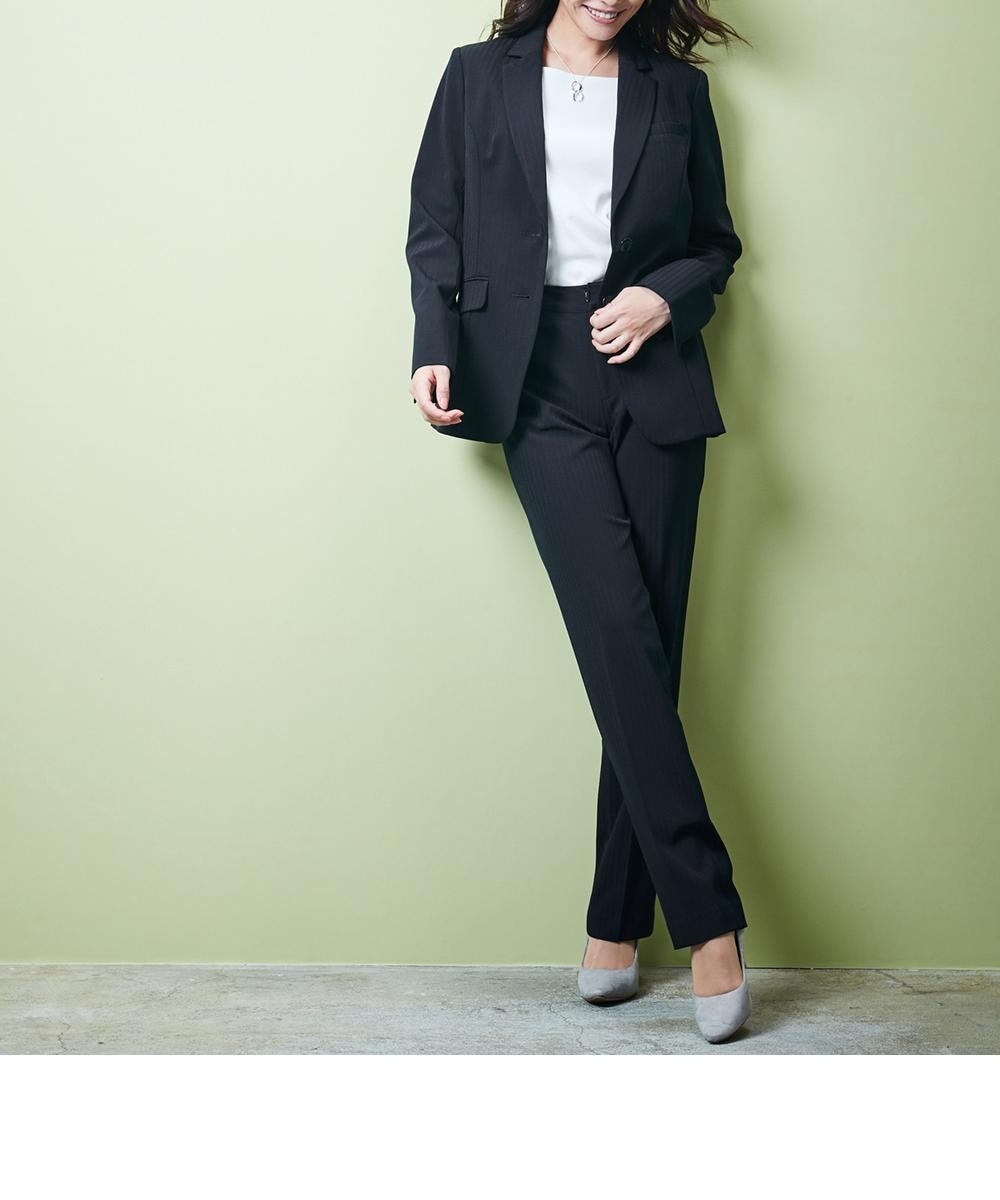 レディーススーツ】防汚加工パンツスーツ（ロング丈テーラード