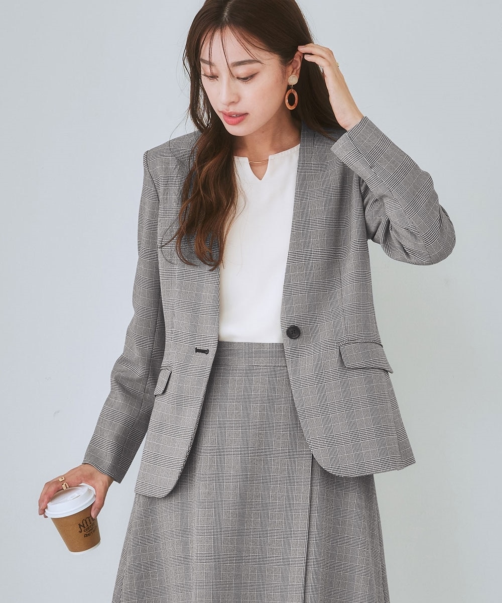 レディーススーツ】セットアップ対応ノーカラージャケット（上下別売