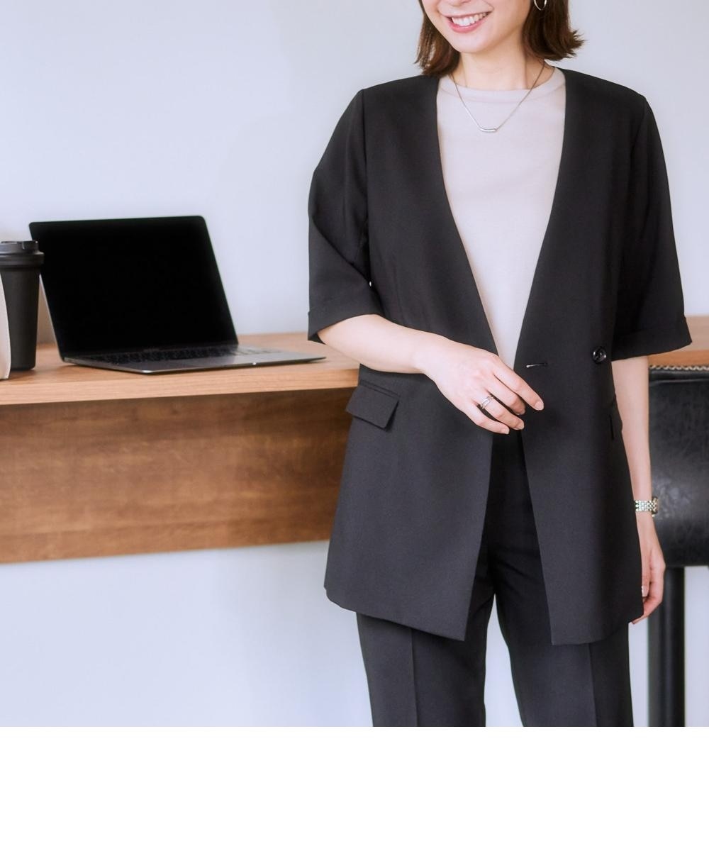 レディーススーツ】夏機能素材 半袖ダブルブレストジャケットパンツ