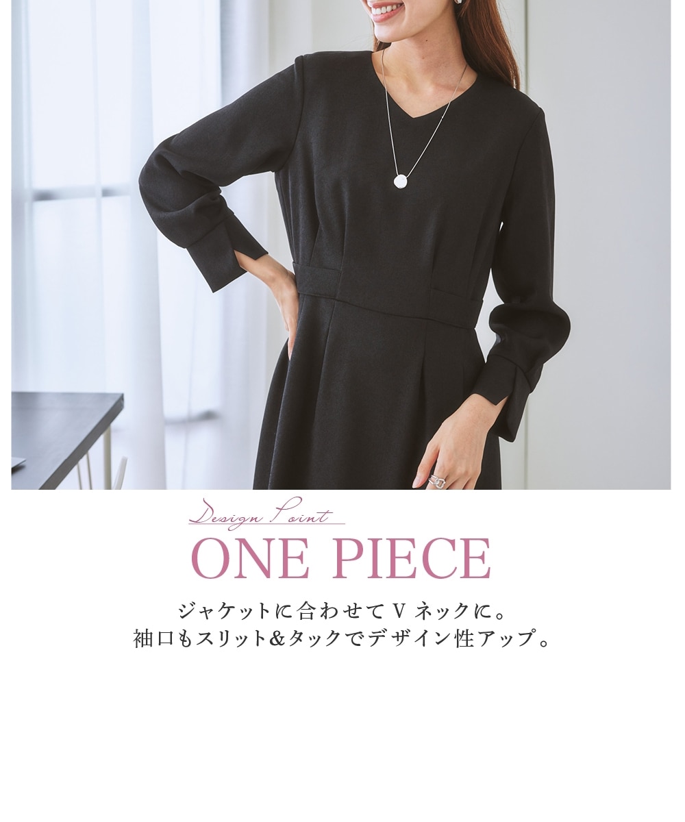 レディーススーツ】ウール調キーネックジャケットアンサンブルスーツ