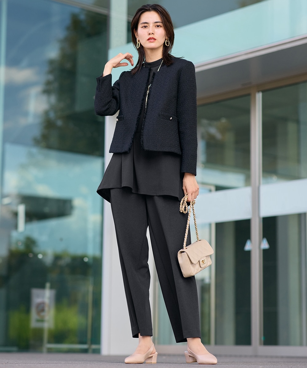 入学式・卒業式・フォーマル】ツイード調ノーカラージャケット+ロング