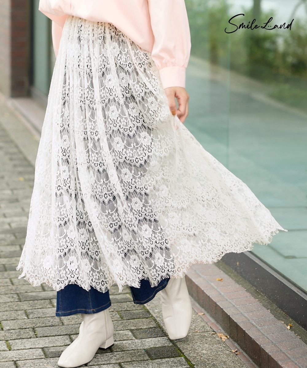 大きいサイズ 総レーススカート（ペチコート付き） 通販【ニッセン】
