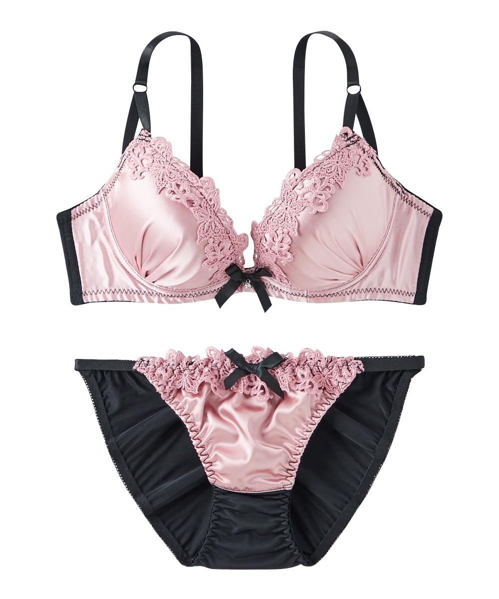 サテン地ケミカルレースブラジャーショーツセット 通販【ニッセン】