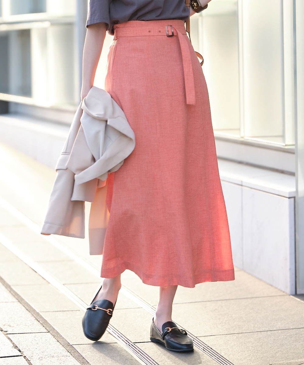 大きいサイズ リネンライク細ベルトマーメイドスカート（ゆったり