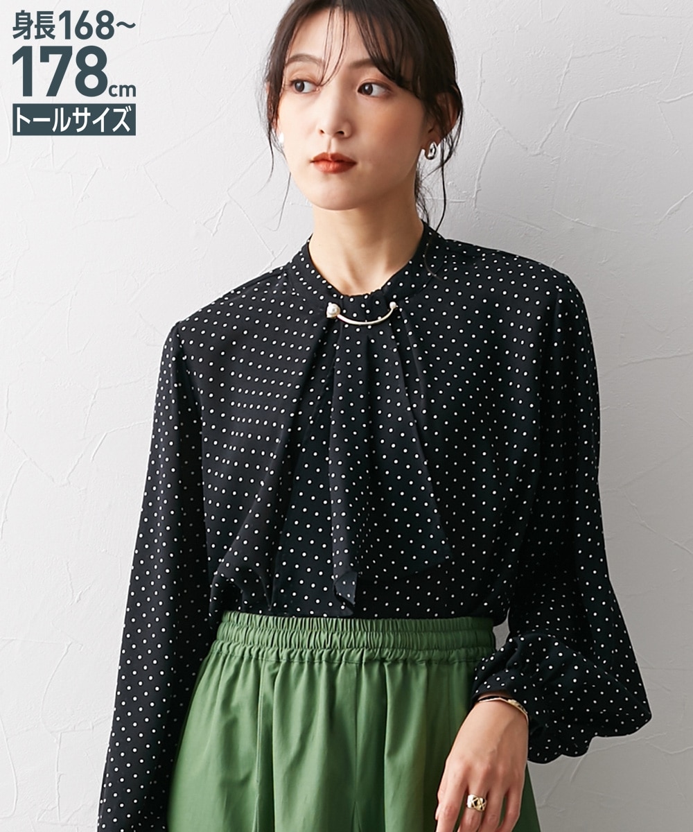 高身長 パール調ボウタイブラウス（トールサイズ） 通販【ニッセン】