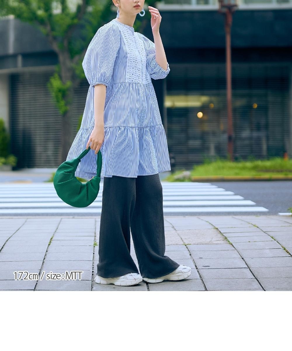 高身長 先染ストライプティアードチュニックブラウス（トールサイズ