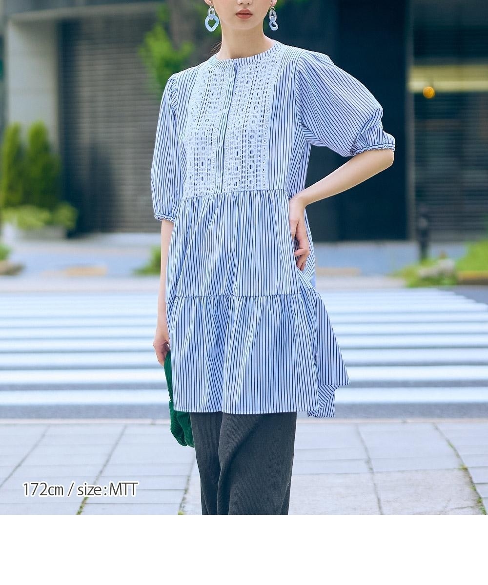 高身長 先染ストライプティアードチュニックブラウス（トールサイズ