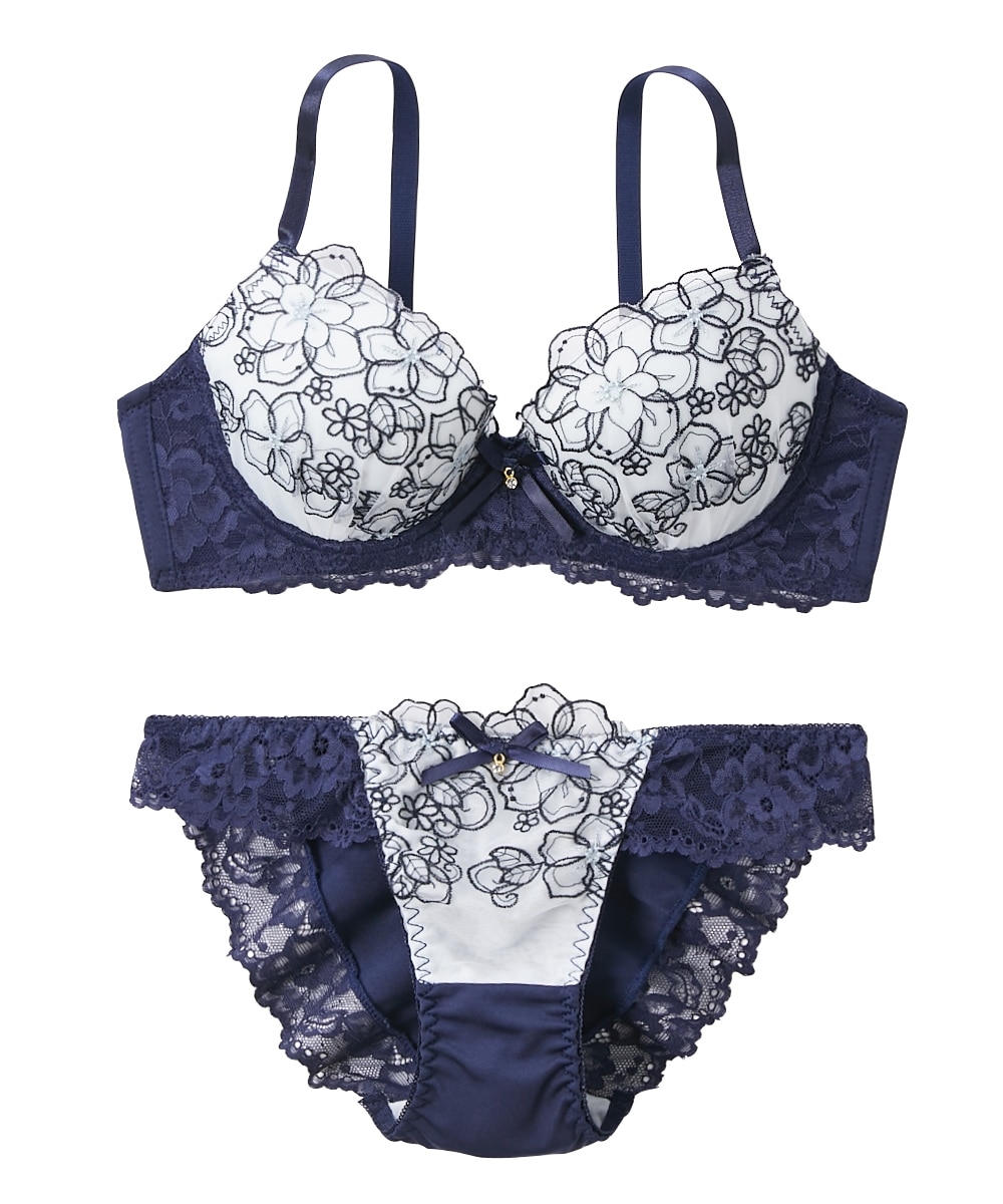 花柄刺しゅうレースブラジャー・ショーツセット 通販【ニッセン】