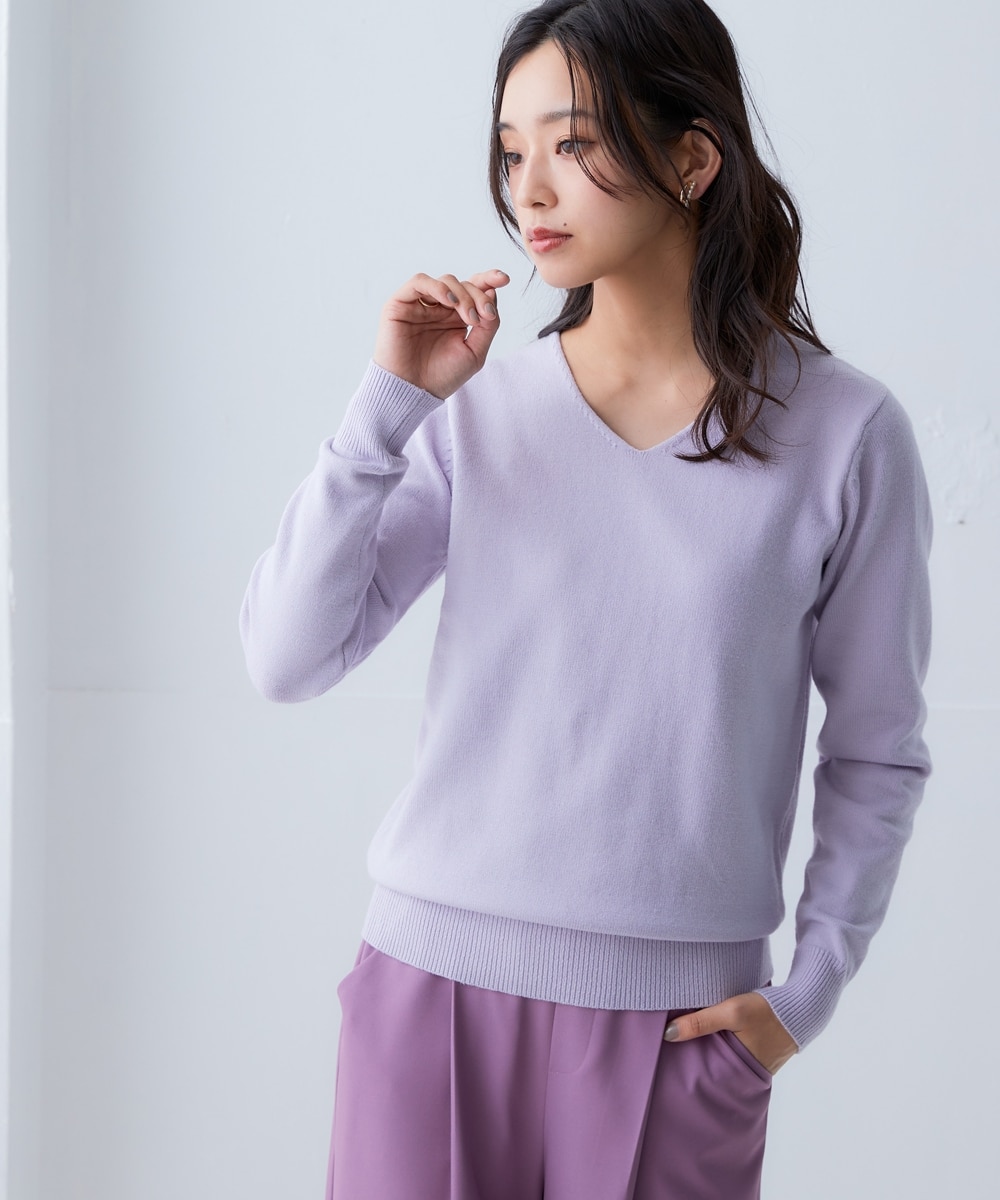 洗えるVネックニット【毛玉になりにくいふんわりもちもち素材