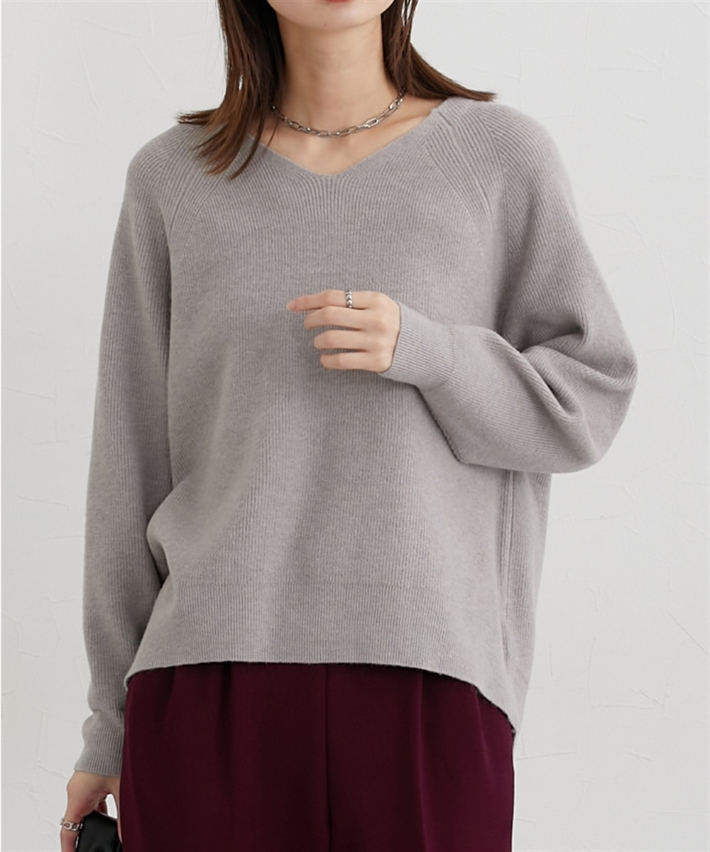 もちもち素材 畔編みVネックラグランスリーブニット 通販【ニッセン】