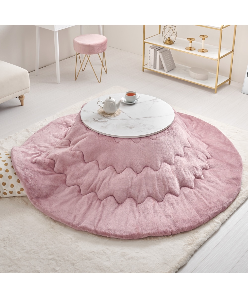 丸形こたつテーブル（大理石調/ナチュラル）＋布団2点セット(なめらか