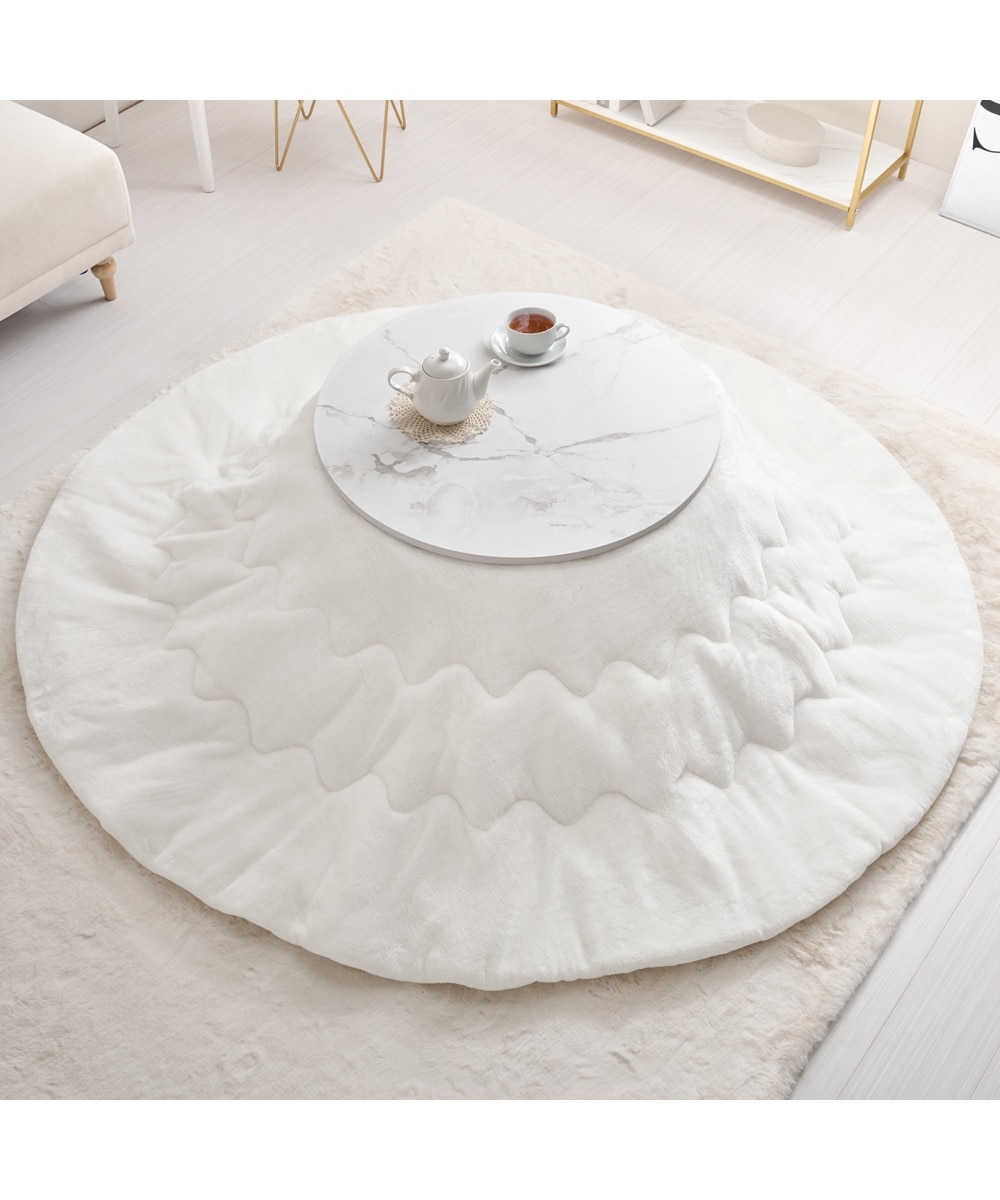 丸形こたつテーブル（大理石調/ナチュラル）＋布団2点セット(なめらか