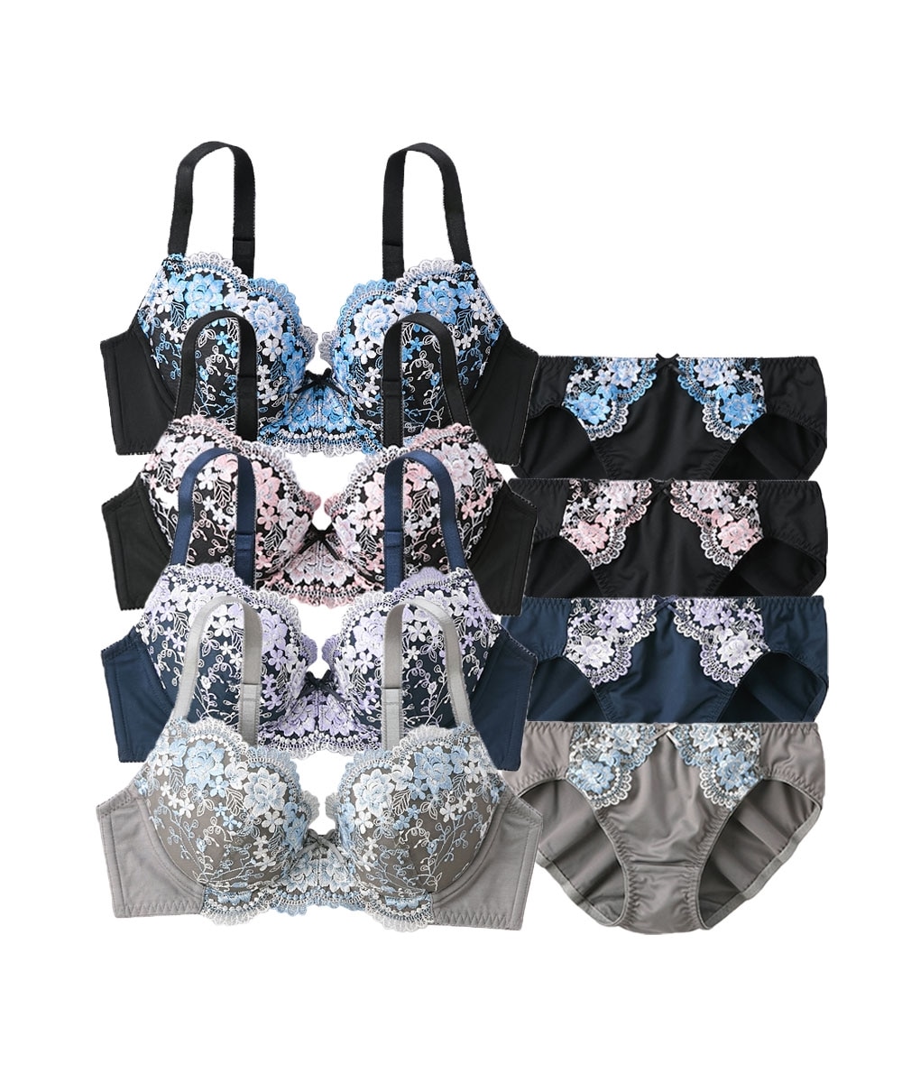 花柄刺しゅうブラジャーショーツ4セット組 通販【ニッセン】