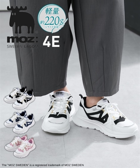 ゆったり幅広】moz（モズ）軽量モチーフ付レースアップスニーカー