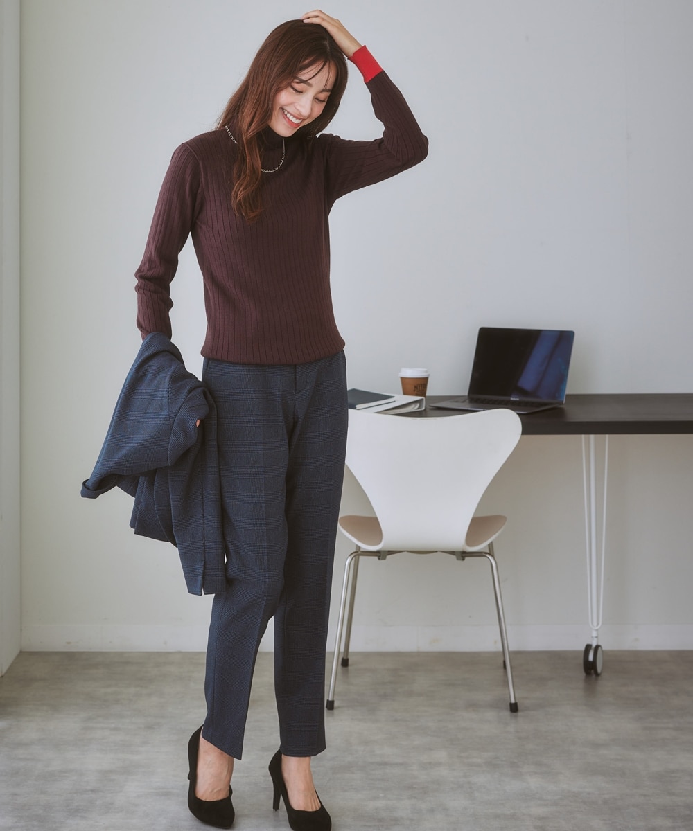 レディーススーツ】洗えるウール調9分丈テーパードストレッチパンツ