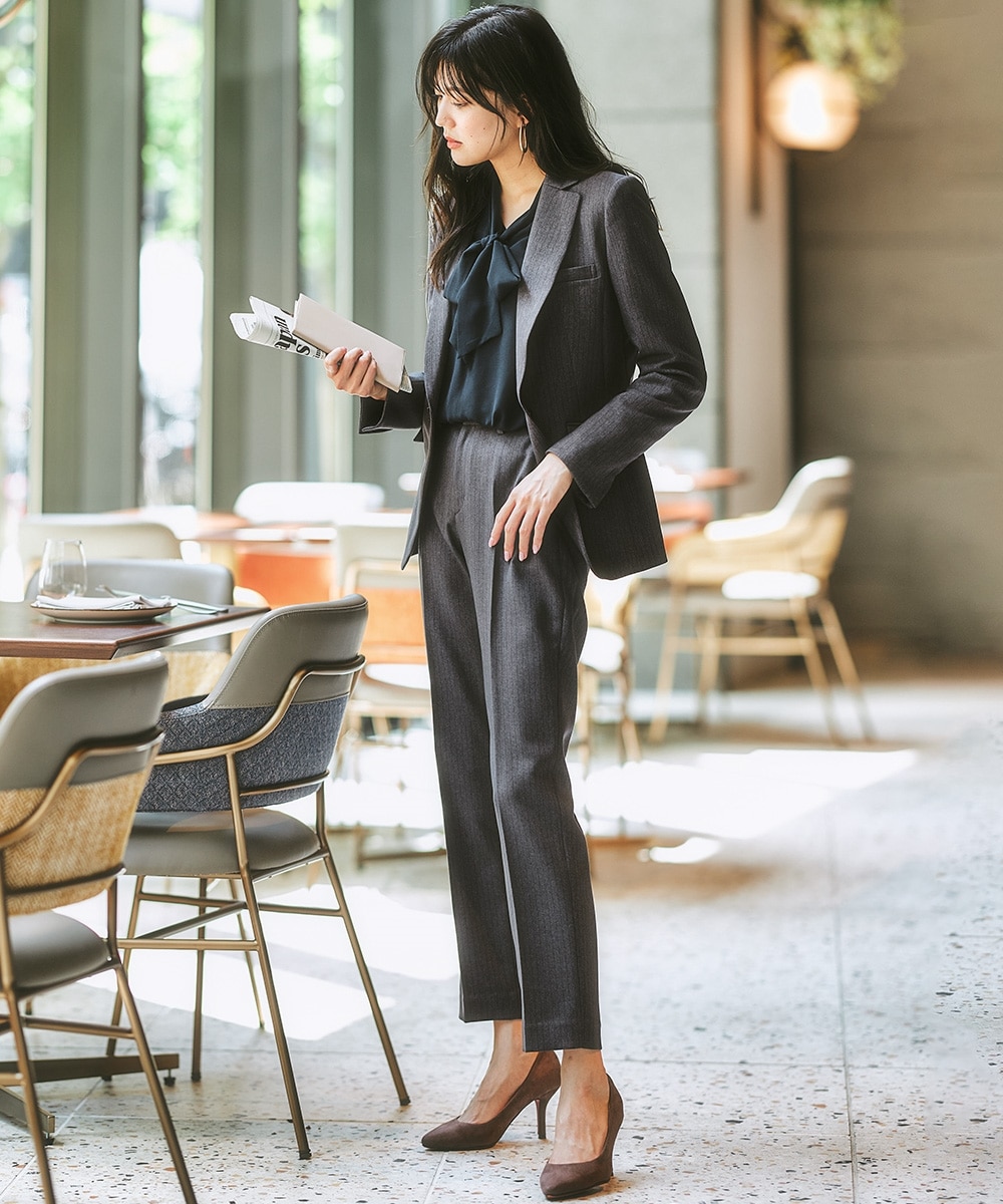 レディーススーツ】洗えるウール調9分丈テーパードストレッチパンツ