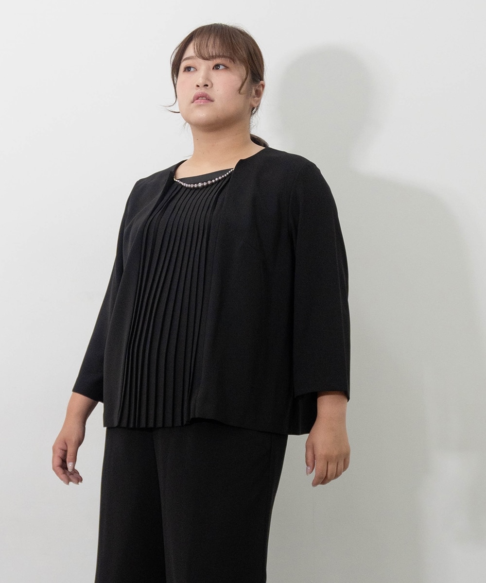 喪服・礼服】洗える防しわノーカラージャケットワイドパンツスーツ