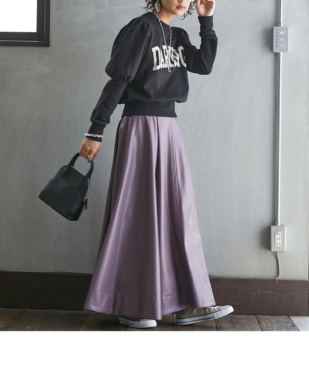 大きいサイズ＞フェイクレザータックフレアマキシスカート GEVS. 通販