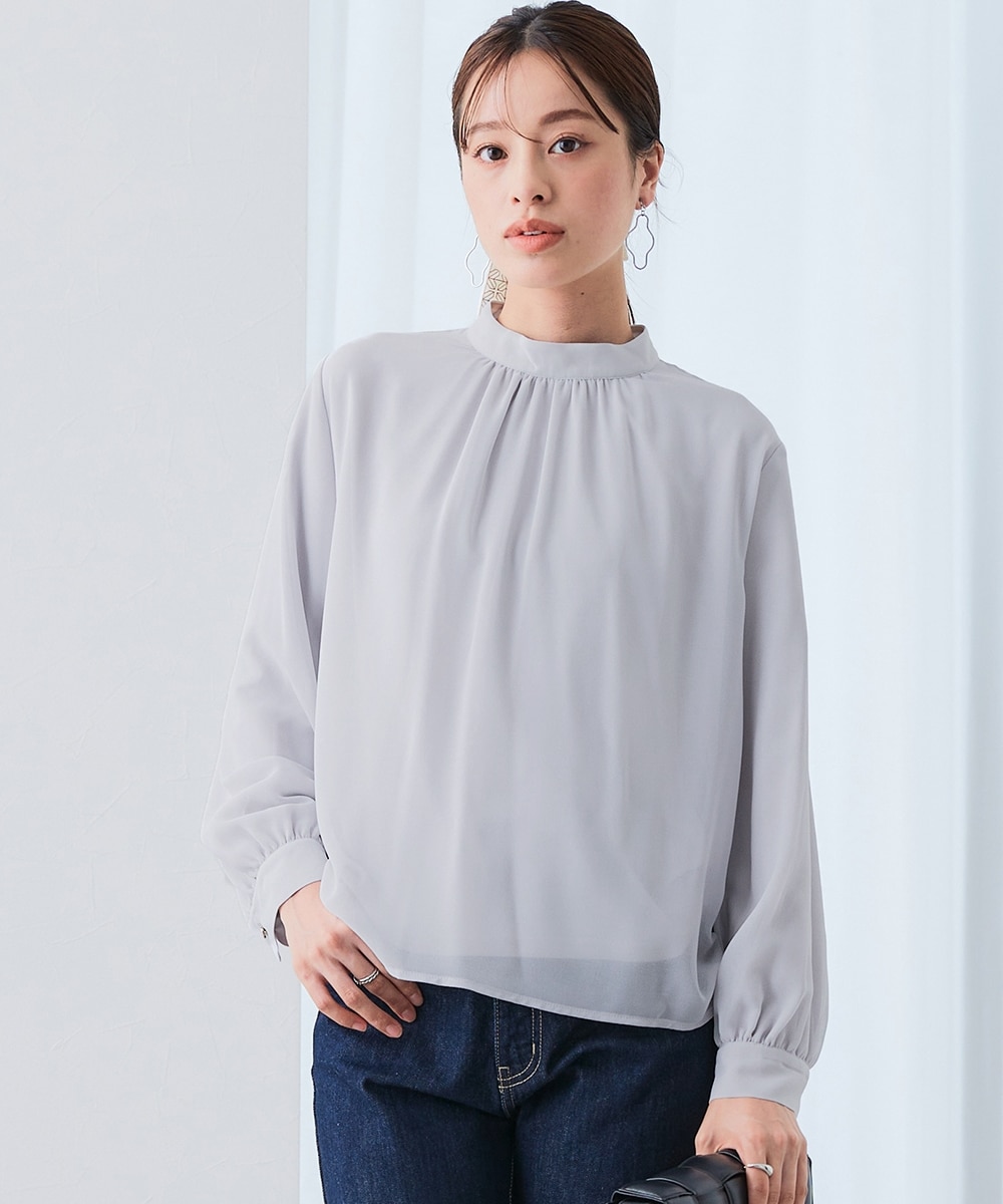 あったか裏地付】ハイネックギャザーブラウス<大きいサイズ有> 通販