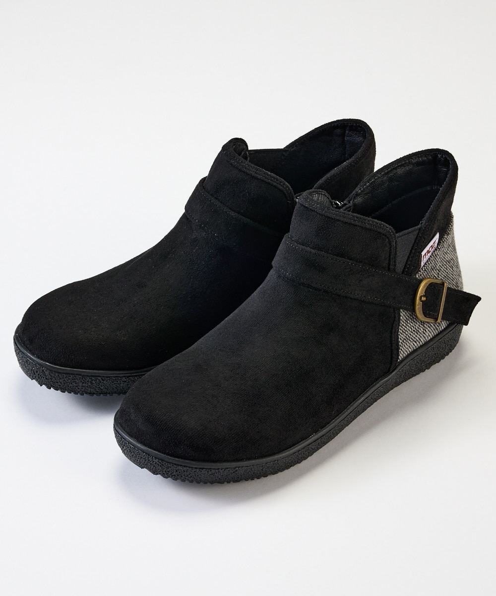 ゆったり幅広】moz（モズ）軽量ベルト付サイドゴアショートブーツ