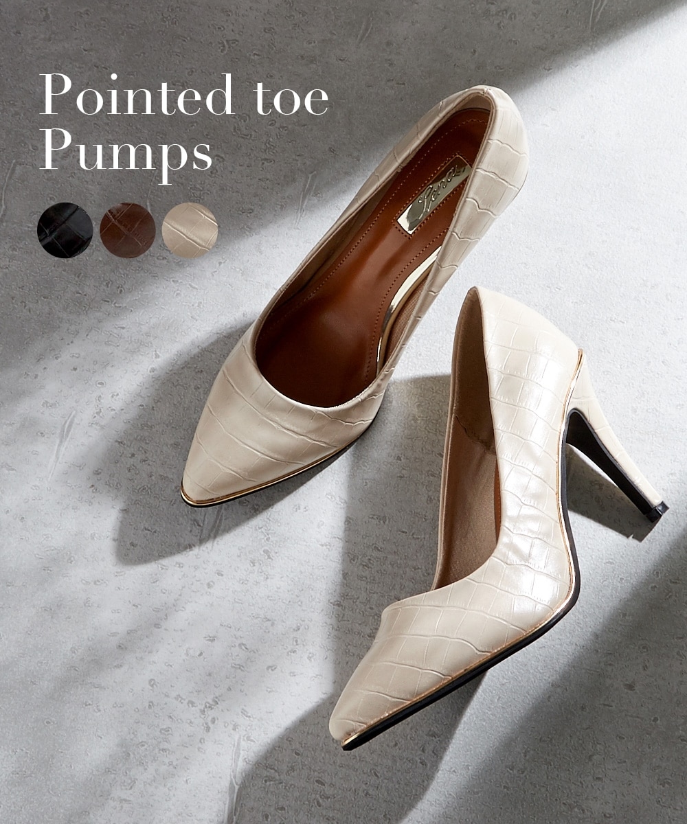 ポインテッドトゥ型押し金ピースパンプス 通販【ニッセン】